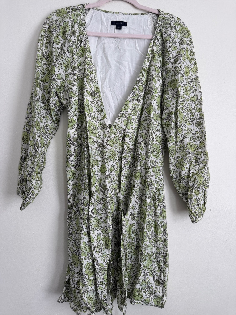 JCREW Green and White Floral Mini Wrap Dress